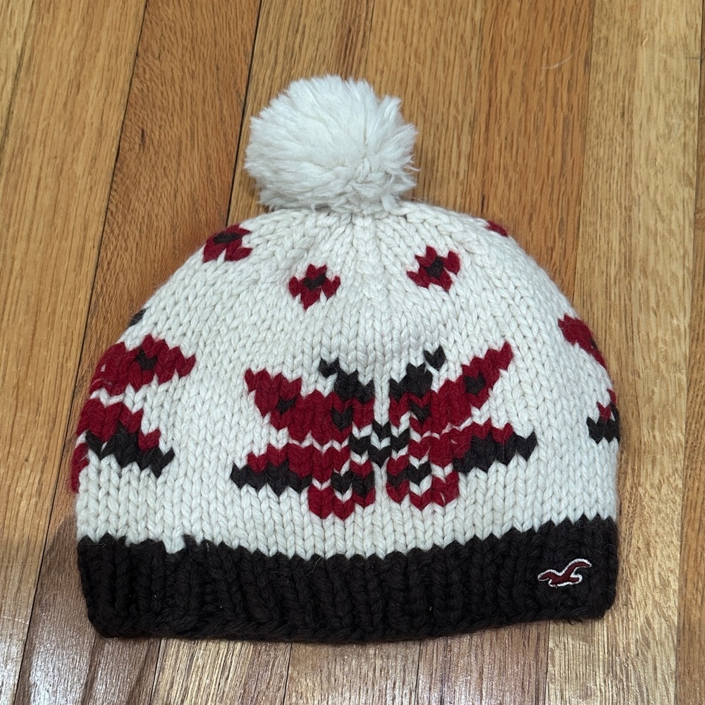 Hollister Sweater Knit Snowflake Pom-Pom Hat